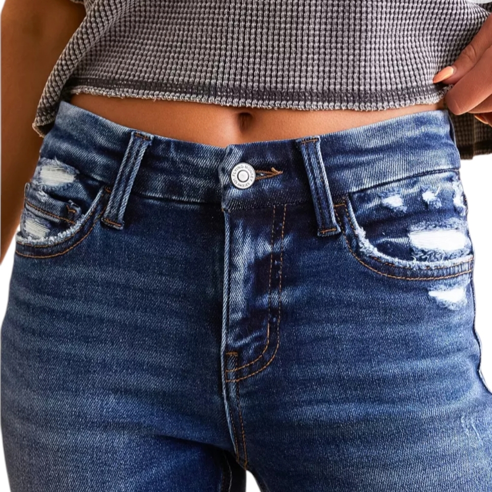 FLYING MONKEY Mid Rise Flare stretch destroyed jeans BY4668R The Buckle sz25x31L - Picture 4 of 15